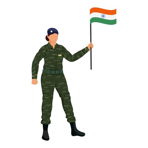 Faceless Army Woman Holding India Flag Against White Background