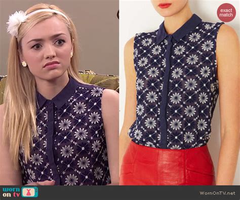 Wornontv Emmas Navy Blue Floral Sleeveless Collared Top On Jessie Peyton List Clothes And