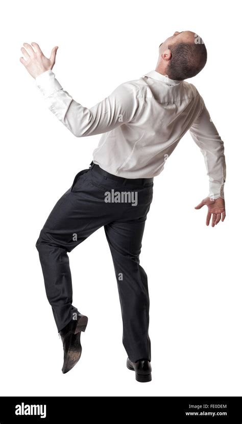 Man Try To Balance Himself Isolated On White Stock Photo Alamy