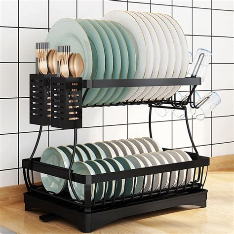 Bakeey Kitchen Storage Dish Rack Stainless Steel Shelf Integrated Two