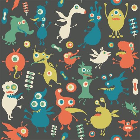 Colorful Seamless Pattern With Happy Monsters At The Party — Stock