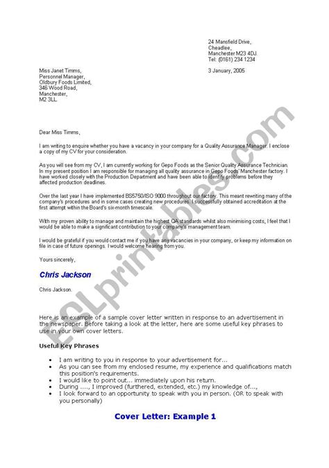 Cover Letter Examples For Esl Students Cover Letter