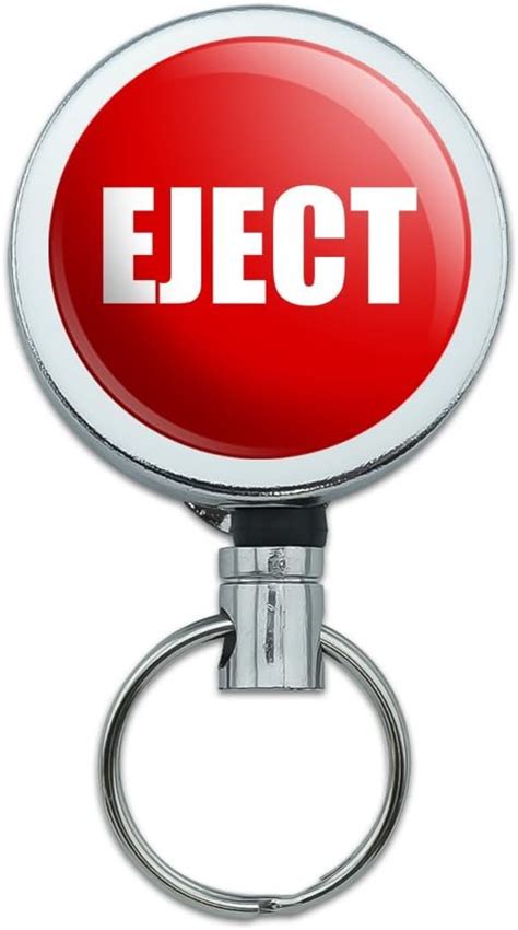 Red Eject Button Design Funny Heavy Duty Metal Retractable Reel Id Badge Key Card