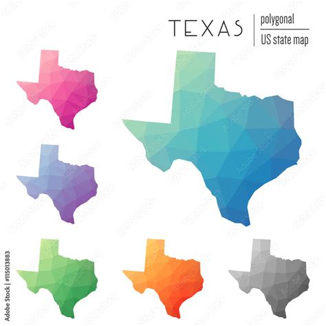 Set Of Vector Polygonal Texas Maps Bright Gradient Map Of The Us State