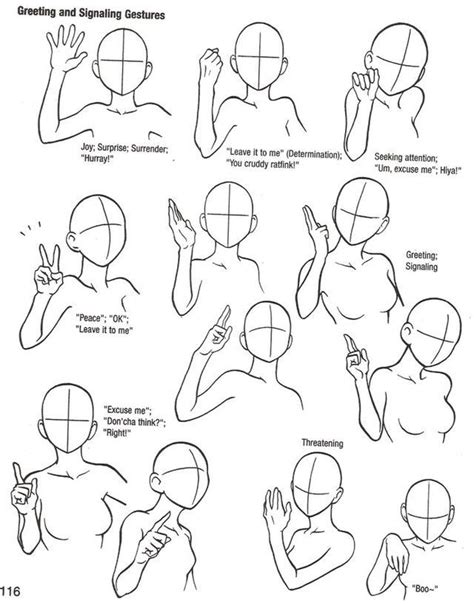 Greeting And Signaling Gestures Peace Sign Waving Etc Drawing