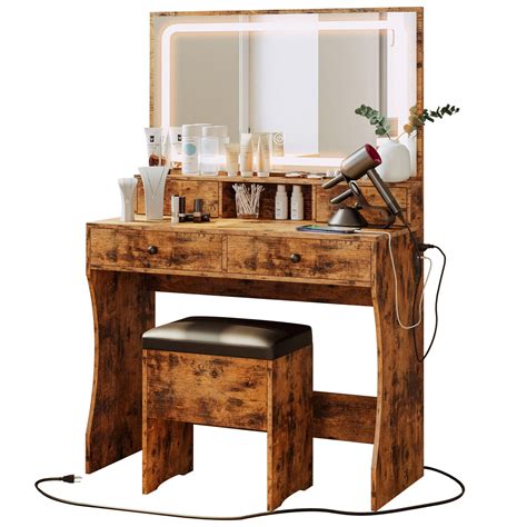 Buy Ironck Vanity Desk Set With Led Lighted Mirror And Power Outlet