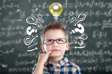 Premium Photo Smart Kid With Lightbulb Brainstorming And Idea Concept