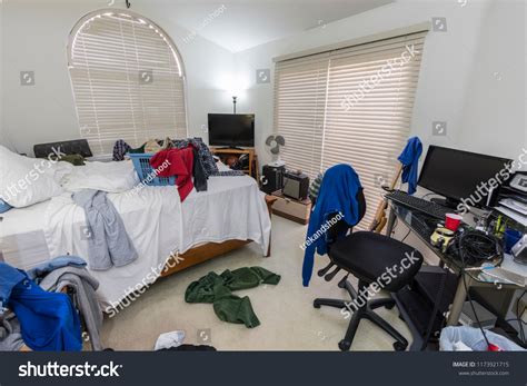 Cluttered Messy Teenage Boys Bedroom Piles Stock Photo 1173921715