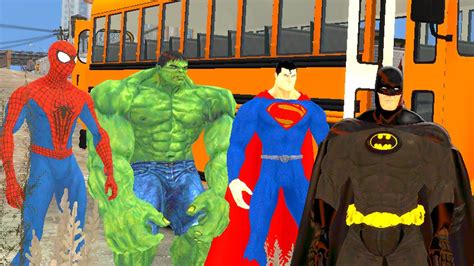 Spiderman Hulk Batman Superman Colors School Bus For Kids Nursery