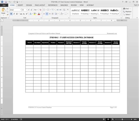 Security Log Template Database