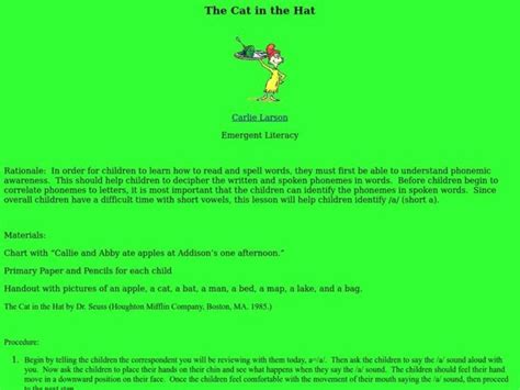 The Cat in the Hat Lesson Plan for 1st Grade | Lesson Planet