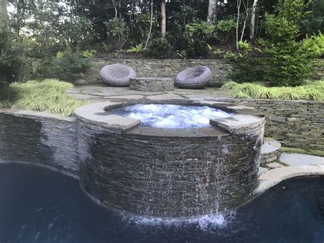 Freeform Gunite Pool With Raised Spa And Waterfall In Hampton Bays