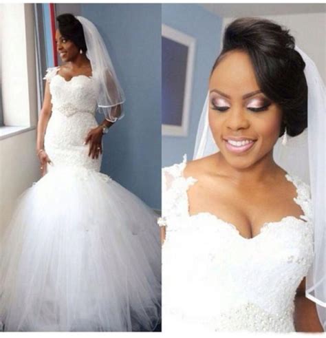 2016 Nigerian Mermaid Wedding Dresses Cheap Lace Tulle Church Bride Gown Appliques Beaded Sash