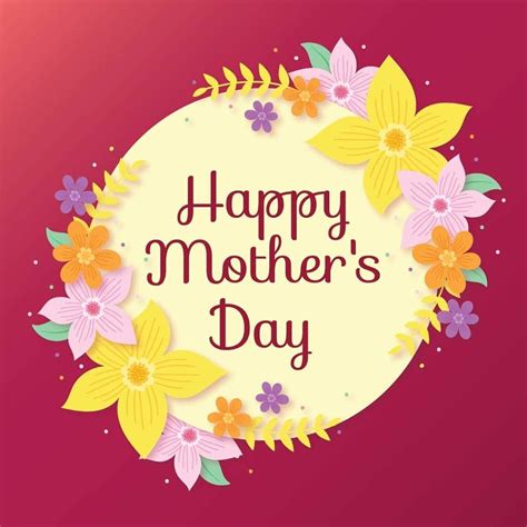Happy Mothers Day Card With Flowers And Leaves In The Center On A Pink Background