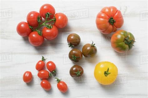 Various Types Of Tomatoes Overhead View Stock Photo Dissolve