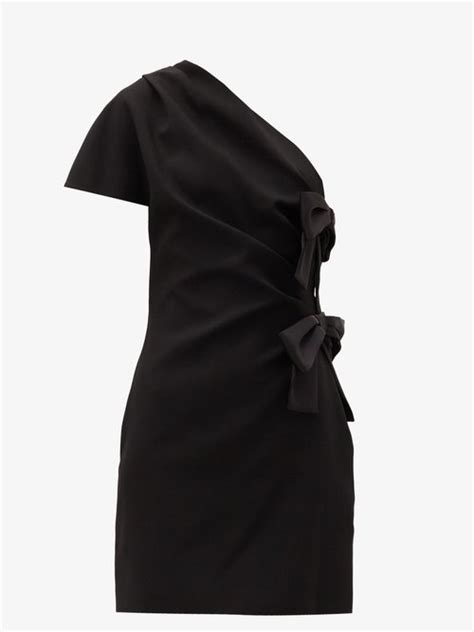 Saint Laurent One Shoulder Bow Tied Satin Mini Dress Black Coshio