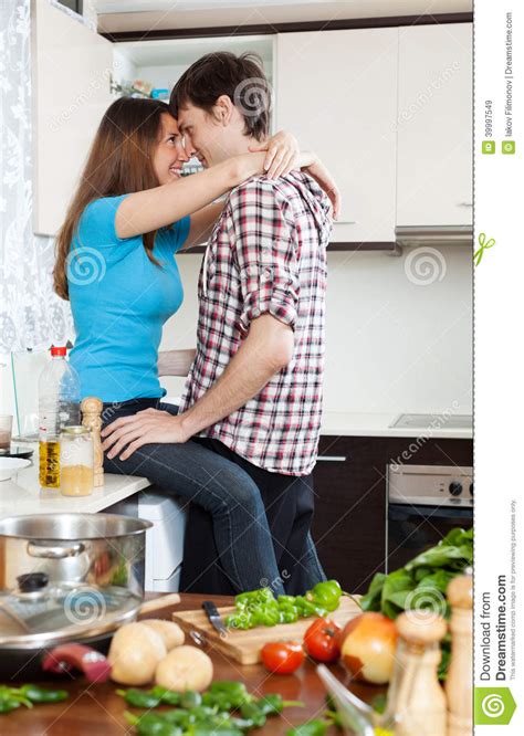 Loving Couple Having Sex At Table In Kitchen Stock Image Image Of