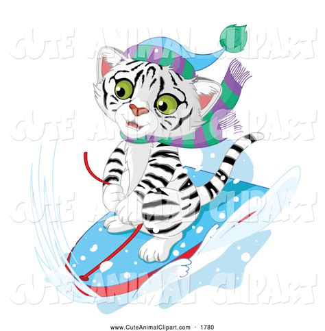 Vector Cartoon Clip Art Of A Cute White Tiger Cub Sledding
