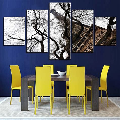 Pictures Framework Hd Printed Wall Artwork Painting 5 Panel Eiffel