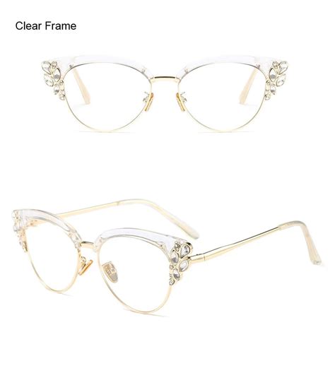 Ralferty Brand Womens Rhinestone Royal Cat Eye Glasses Vintage