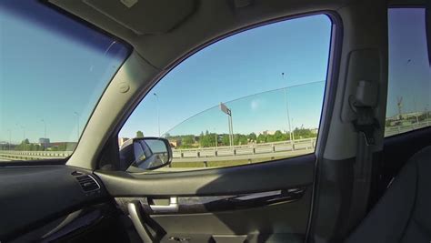 Highway Driving Camera Inside Of Car View At Passenger Seat And