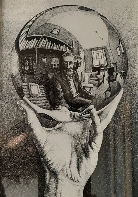 Vintage Lithograph Hand With Reflecting Sphere By Mc Etsy Escher