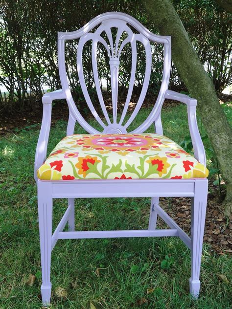 Lavender And Floral Hand Painted Antique Hepplewhite Arm Chair W Throw