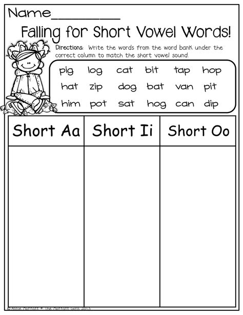 Short Vowel Word List First Grade