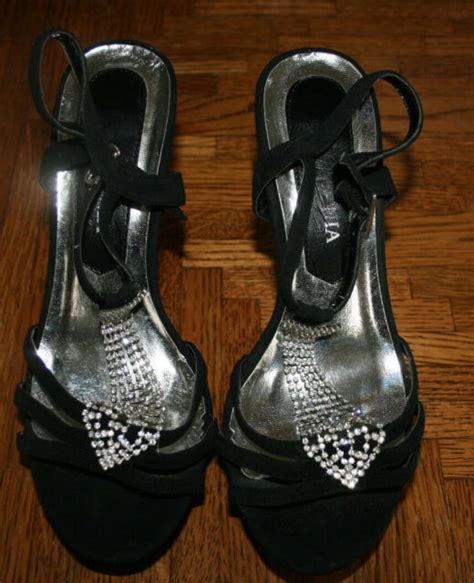 La Sonia Black T Strap Rhinestone Sandals High Heel Sz 7 Ebay