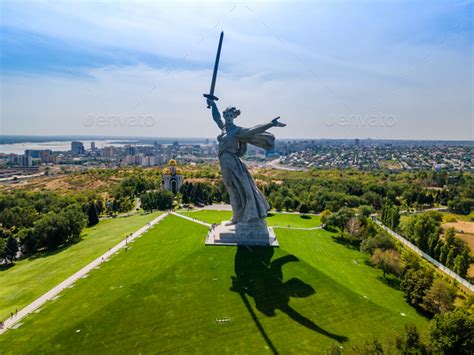 Volgograd Russia Aerial View Of The Statue The Motherland Calls
