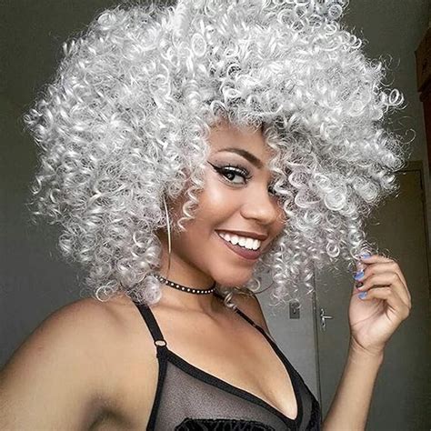 Elim Gray Wigs For Black Women Afro Kinky Curly Hair Wig African American Womens Short Fluffy