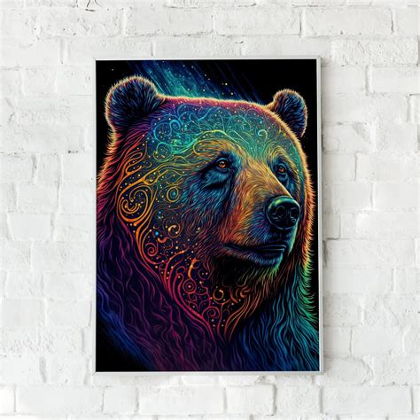 Psychedelic Bear Poster Art Poster Print Nature Cosmic Etsy