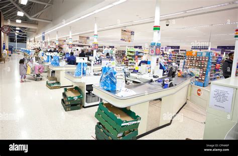 Checkout Area At A Tesco Supermarket London England Uk Stock Photo