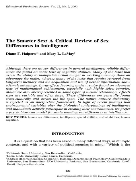The Smarter Sex A Critical Review Of Sex Differences In Intelligence Pdf Intelligence