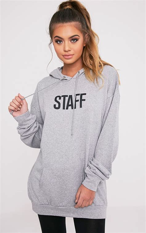 Staff Slogan Grey Oversized Hoodie Fashion For Petite Women Hoodies