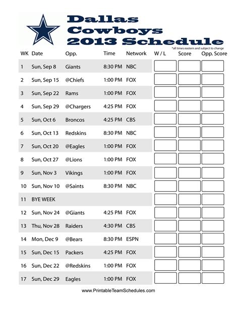 Dallas Cowboys 2013 Schedule | Denver broncos schedule, Dallas cowboys schedule, Broncos schedule