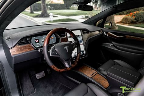 Tesla Model X With Figured Ash Wood Steering Wheel And Center Console