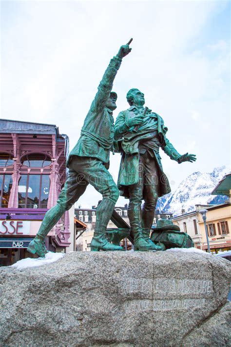The Statue Of Balmat And Paccard First Ascent Of Mont Blanc Editorial