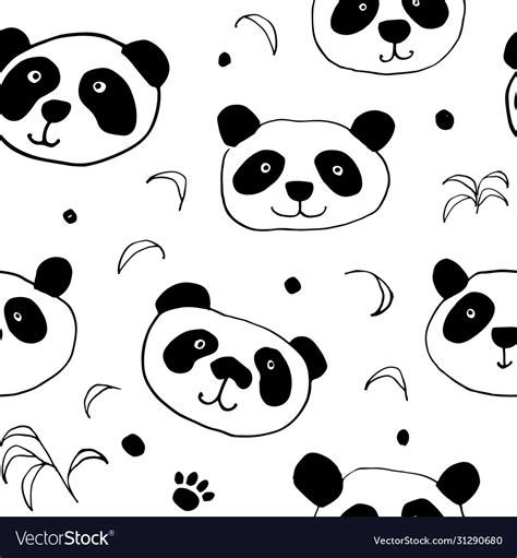 Cute Panda Bear Seamless Pattern Animals Vector Image