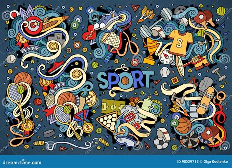 Doodle Cartoon Set Of Sport Designs Stock Vector Illustration Of