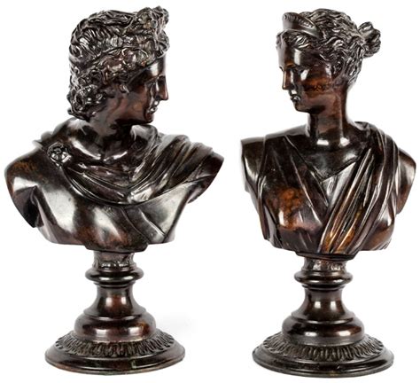 Two Neoclassical Bronze Busts Artemis And Apollo