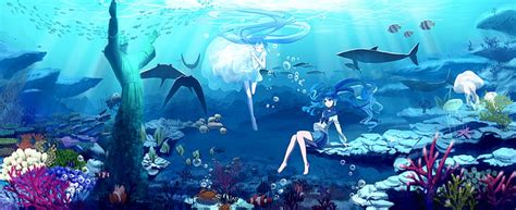 2560x1080px Free Download Hd Wallpaper Coral Anime Whale Anime