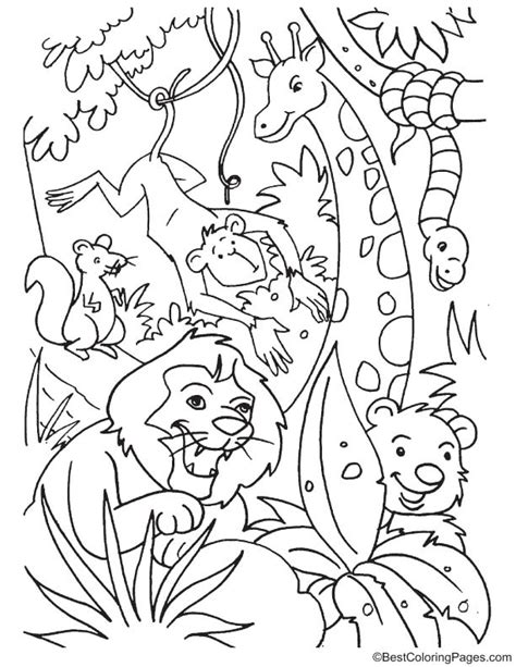 Here we present you some free interesting jungle animals coloring pages to print and to give to your child. Lion king laughing in jungle coloring page | Download Free ...