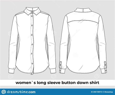 Women`s Long Sleeve Button Down Shirt Template Stock Vector