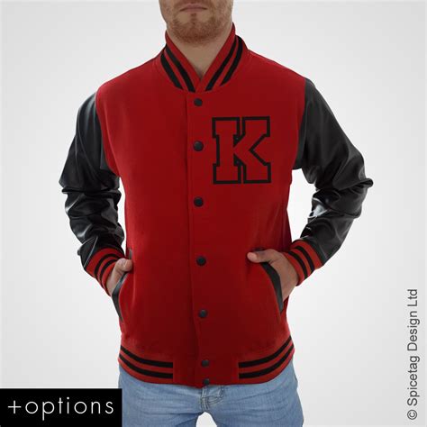 Personalised Red Varsity Jacket Faux Leather Sleeves Black Etsy