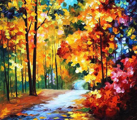Red Fall Palette Knife Oil Painting On Canvas By Leonid Afremov