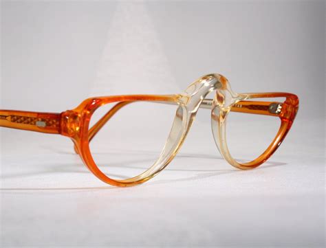 Zimbo Vintage 1980 S Plastic Acetate Orange Clear Gradient Half Moon Reading Glasses Eyeglass