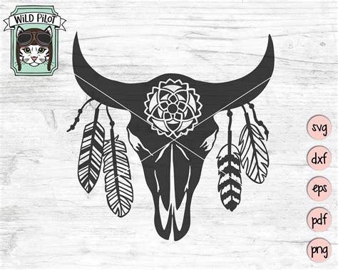 Cow Skull With Feathers Svg Cow Skull Svg File Native American Indian Southwest Boho