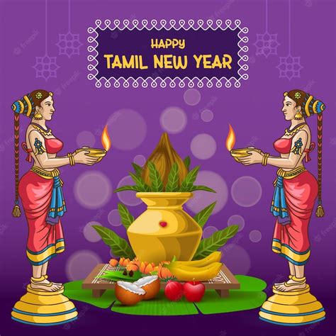 Premium Vector Happy Tamil New Year Greetings With A Girl Holding