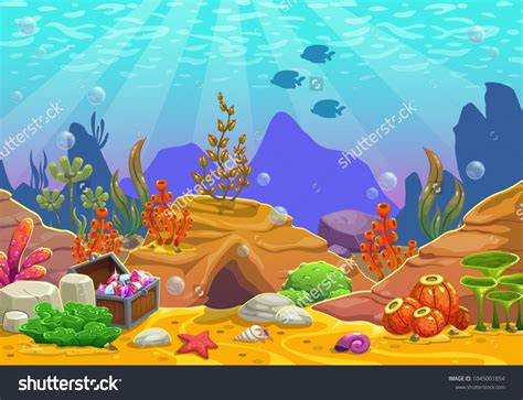 Cartoon Underwater Background Ocean Bottom Nature Stock Vector Royalty